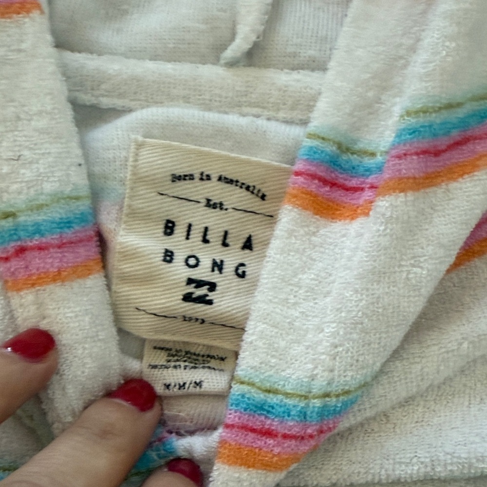 Billabong Terrycloth Striped Beach Hoodie Girls M Fits Size 10 - Picture 3 of 6